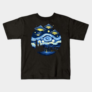 Starry Night UFO Alien Gifts Men Women Kids Funny Alien Kids T-Shirt